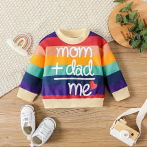 Baby Boy/Girl Heart & Letter Print Rainbow Color block Long-sleeve Sweatshirt
