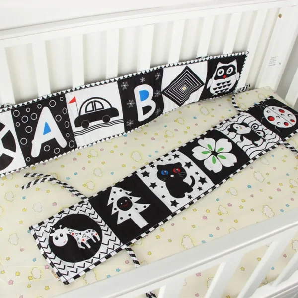 Sensory Cloth Book Baby Toys Bed Crib Bumper Black and White Animal Quiet Montessori Early education Books - Image 6