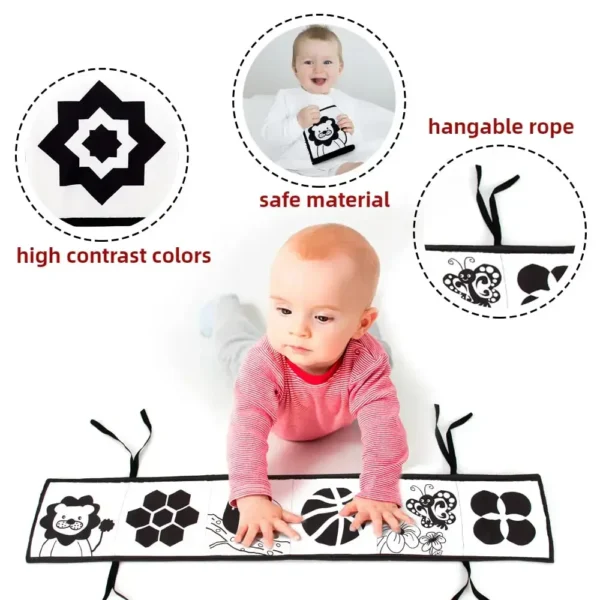 Sensory Cloth Book Baby Toys Bed Crib Bumper Black and White Animal Quiet Montessori Early education Books - Image 2